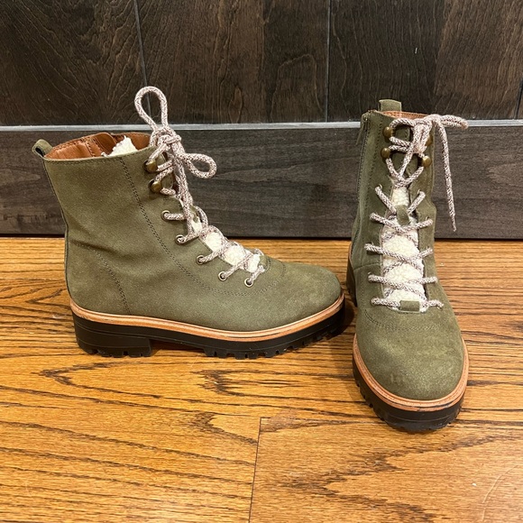 Marc Fisher Izma Shearling Hiker Boots Dark Green - Picture 2 of 8